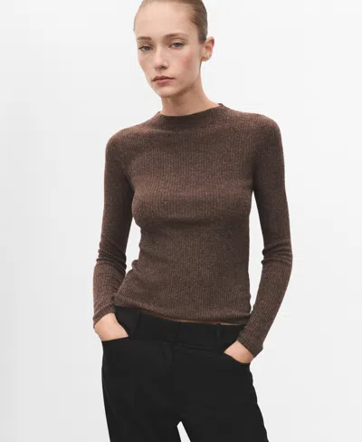 Mango Mock Neck Rib Sweater In Brown