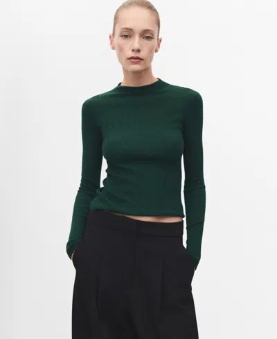 Mango Mock Neck Rib Sweater In Green