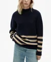 Mango Perkins-neck Striped Sweater Dark Navy In Dark Navy