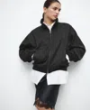 Mango Pinstripe Bomber Jacket In Black