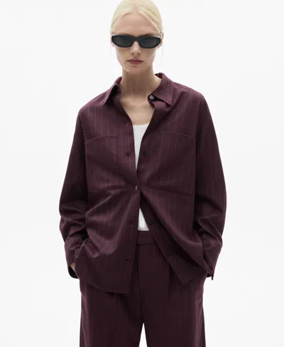 Mango Women's Pinstripe Overshirt In Wine