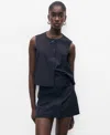 Mango Pinstriped Short Skirt Navy In Black