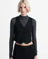 Mango Pinstripe Vest In Black