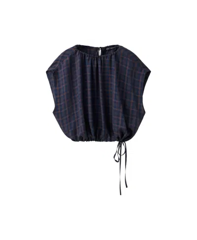 Mango Women's Plaid Gathered Sleeveless Blouse In Blue