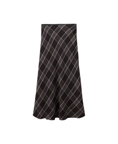 Mango Women's Plaid-print A-line Midi Skirt In Brown