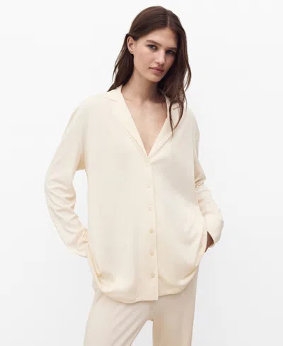 Mango Women's Plain Cotton Pajama Shirt In White