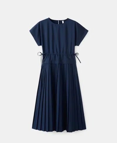 Mango Pleated A-line Dress Navy In Blue