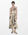 Mango Pleated Animal Print Dress Ecru In Ecru