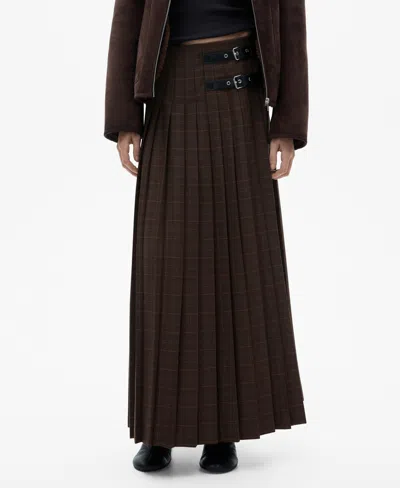 Mango Women's Pleated Check Skirt In Brown