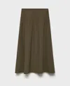 Mango Women's Pleated Detail Flared Skirt In Khaki