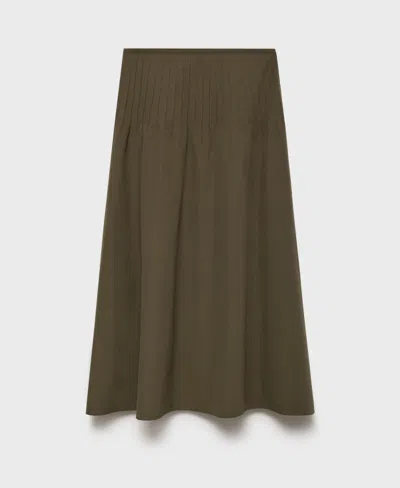 Mango Women's Pleated Detail Flared Skirt In Khaki