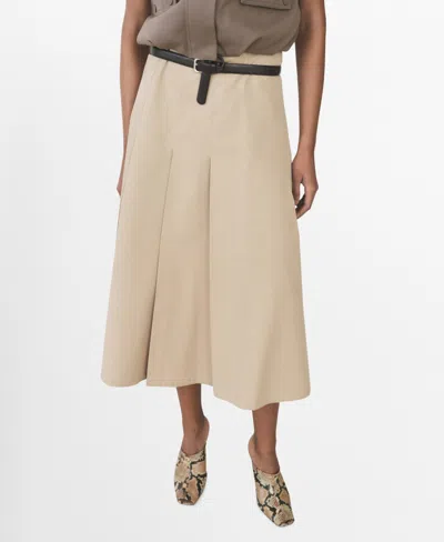 Mango Women's Pleated Detail Flared Skirt In Medium Brown
