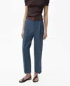 Mango Straight Linen Trousers With Dart Detail Blue In Blue