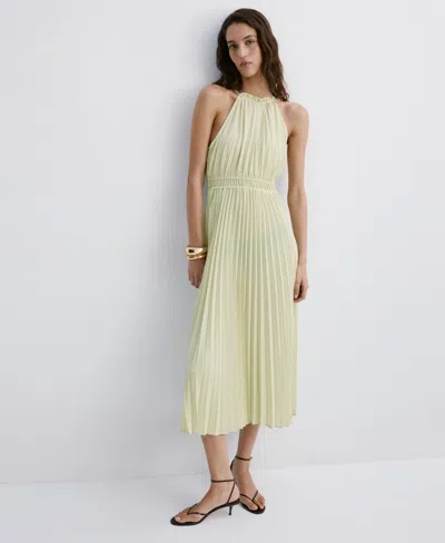 Mango Pleated Halter Neck Dress In Pastel Green