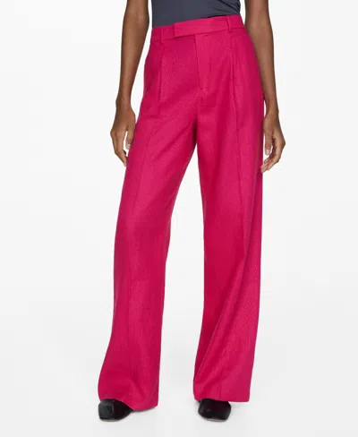 Mango Women's Pleated Linen Pants In Bright Pink