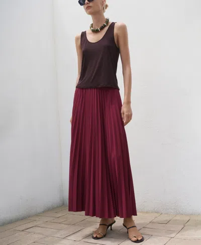 Mango Women's Pleated Long Skirt In Burgundy