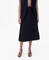 Mango Pleated Midi Skirt Dark Navy In Blue
