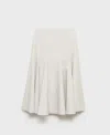 Mango Cotton Mix Pleated Midi Skirt In White
