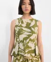 Mango Printed Peplum Top In Green