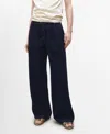 Mango Wide Leg Jeans With Pleat Detail In Open Blue