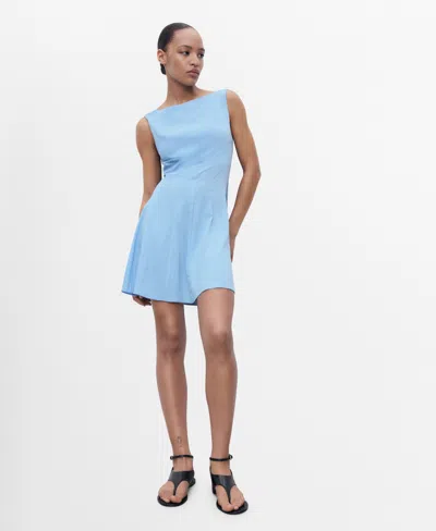 Mango Women's Pleated Short Dress In Blue
