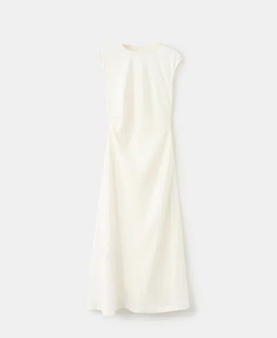 Mango Women's Pleated Waist Lyocell Dress In White
