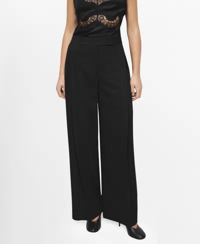 Mango Pleated Wide Leg Pants In Black