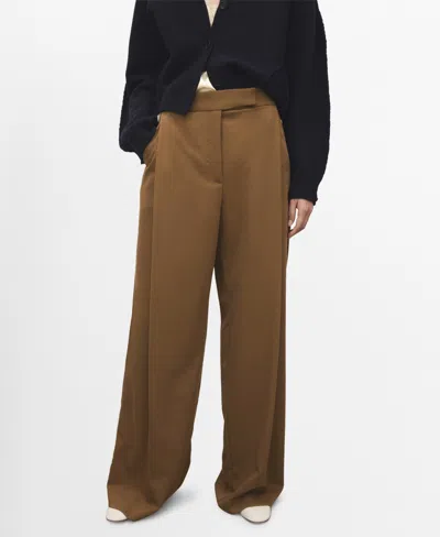 Mango Pleated Wide Leg Pants In Brown