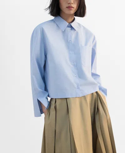 Mango Cropped Shirt With Pocket Sky Blue