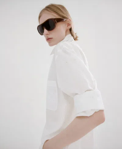 Mango Pearl Pocket Shirt Off White