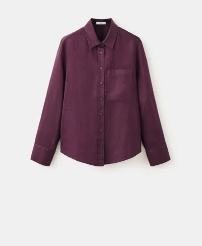 Mango Women's Pocket Linen Shirt In Burgundy