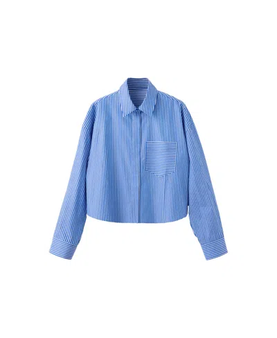 Mango Women's Pocket Striped Crop Shirt In Blue