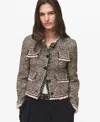 Mango Button Front Tweed Jacket In Animal Print
