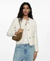 Mango Pocket Tweed Jacket Ecru In Ecru