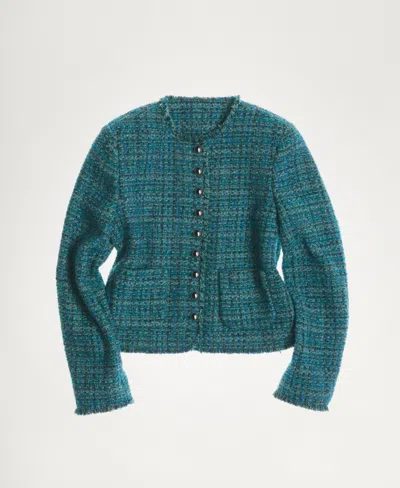 Mango Women's Pocket Tweed Jacket In Petrol Blue