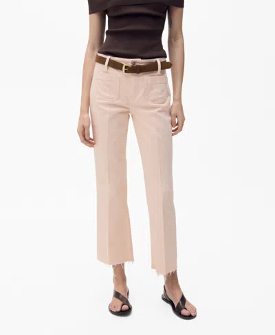Mango Women's Pocketed Flared Cropped Jeans In Pink
