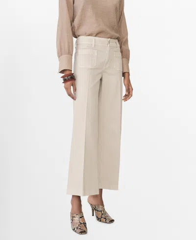 Mango Women's Pocketed Wide Leg Jeans In Sand