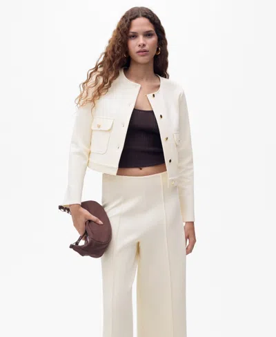 Mango Women's Pockets Cotton Cropped Jacket In Sand