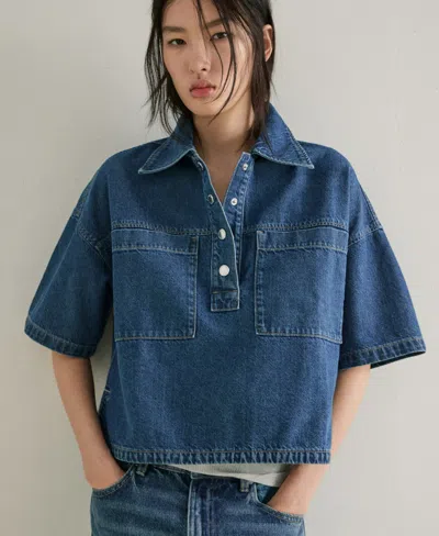 Mango Women's Pockets Denim Blouse In Blue