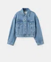 Mango 100% Cotton Cocoon Denim Jacket In Blue