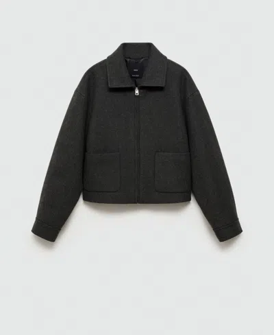 Mango Oversize Crop Jacket In Gray