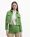 Mango Cropped Tweed Jacket With Pockets Green In Green