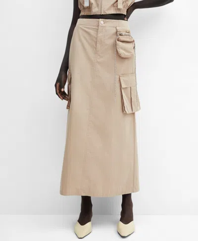 Mango Women's Pockets Detail Long Cargo Skirt In Medium Brown