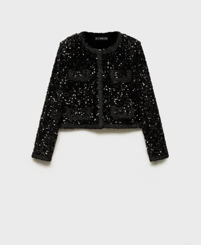 Mango Women's Pockets Detail Sequin Jacket In Black