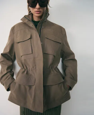 Mango Women's Pockets Detail Turtleneck Parka In Medium Brown