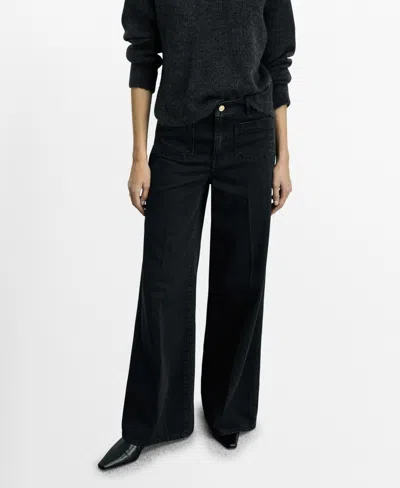 MANGO WOMEN'S POCKETS DETAIL WIDE LEG JEANS