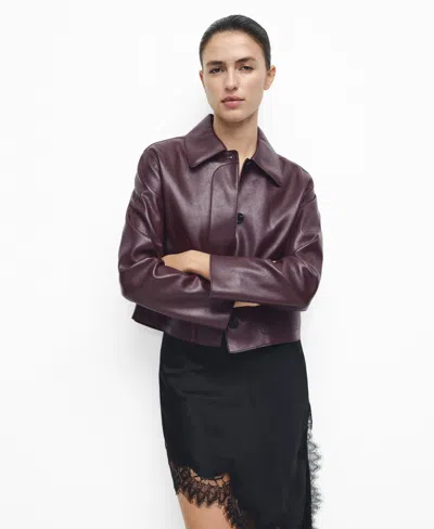 Mango Women's Pockets Faux-effect Jacket In Burgundy