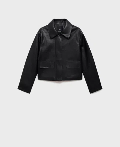 Mango Women's Pockets Leather-effect Jacket In Black