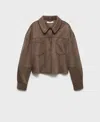 Mango Leather-effect Jacket With Pockets In Brown