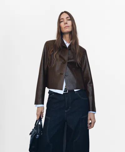 Mango Women's Pockets Leather-effect Jacket In Brown